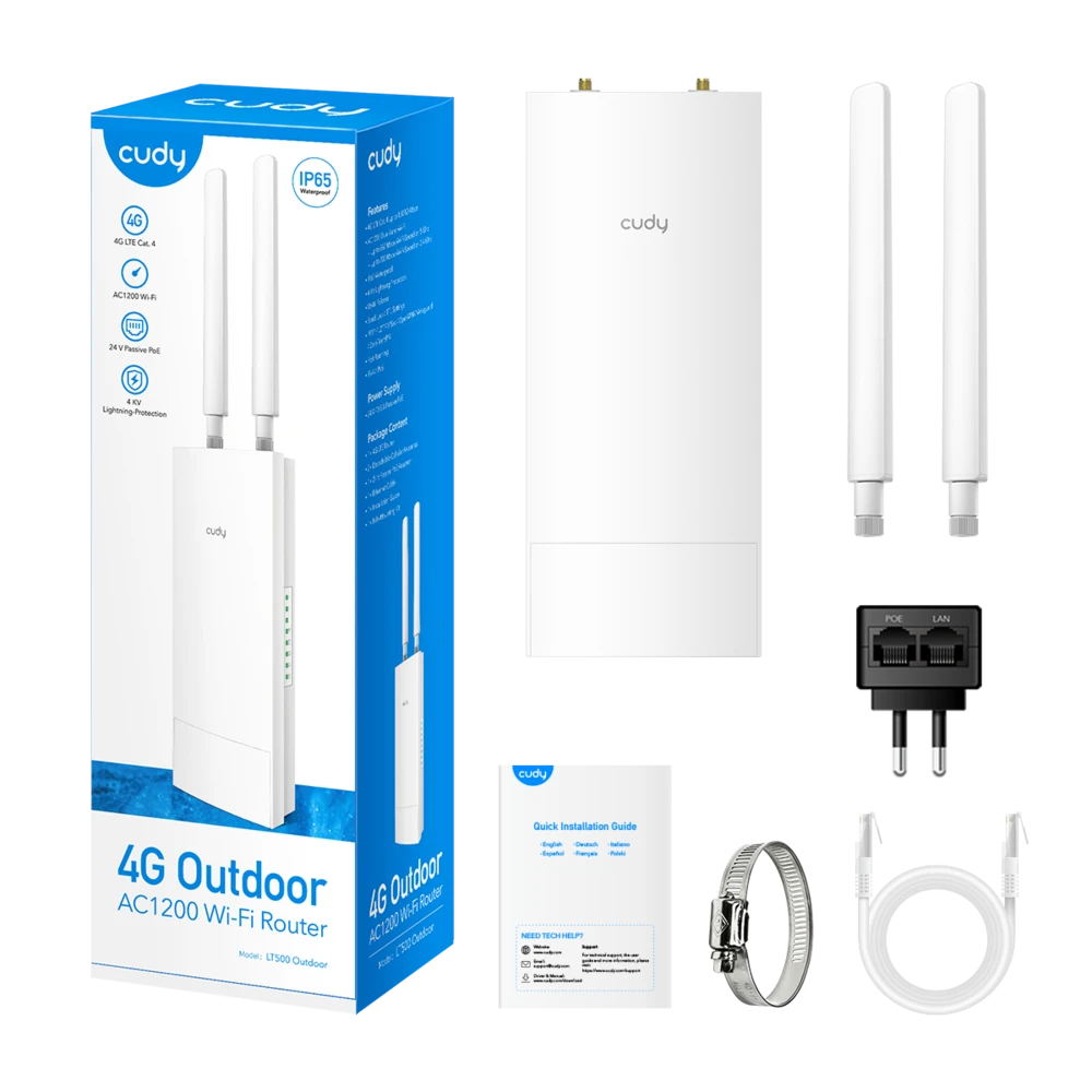 נתב מוקשח אלחוטי כולל מודם סלולרי CUDY LT500 OUTDOOR 4G LTE